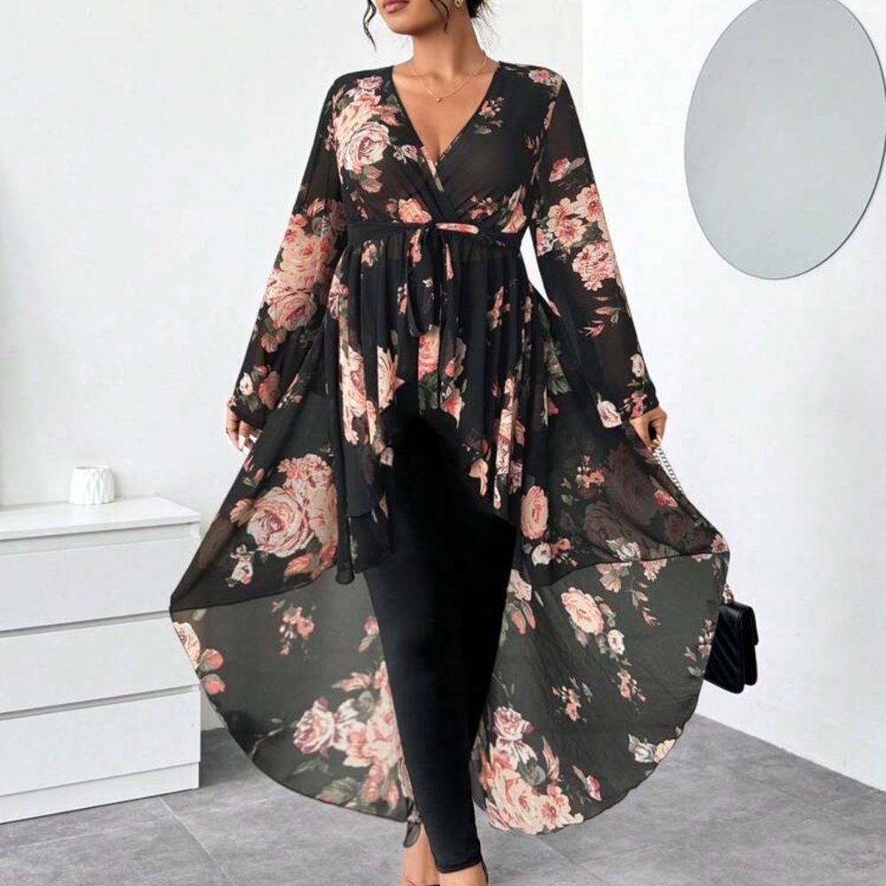 2pcs Set Elegant Black Background Large Floral Ch… - image 5